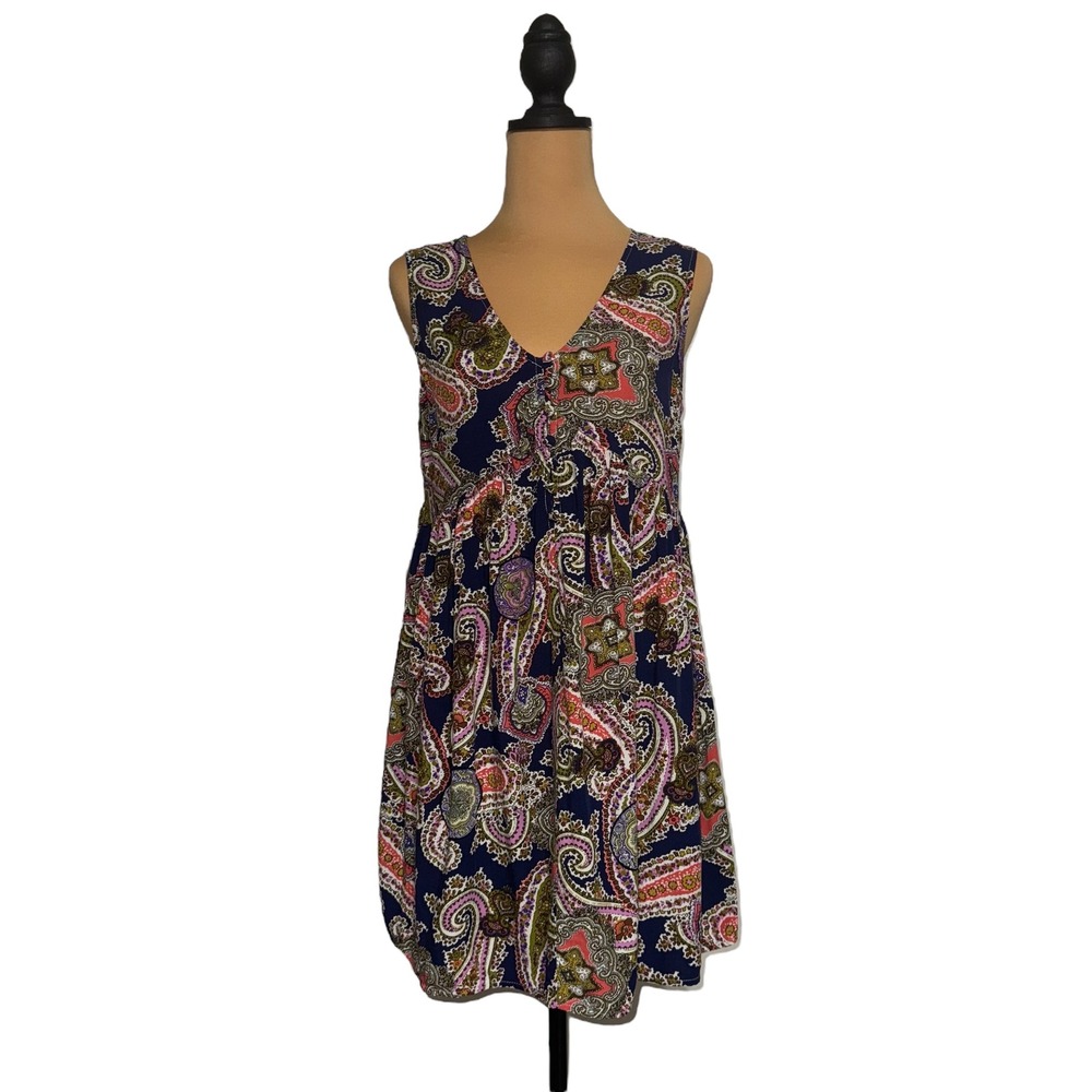 Umgee Paisley Print Sleeveless Dress Casual V Neck Mini Summer‎